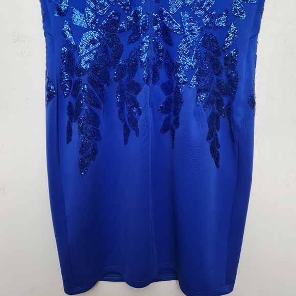 Tadashi Shoji Sequin Capsleeves Neoprene Shift Dress Royal Blue Women's Size L - Picture 11 of 16